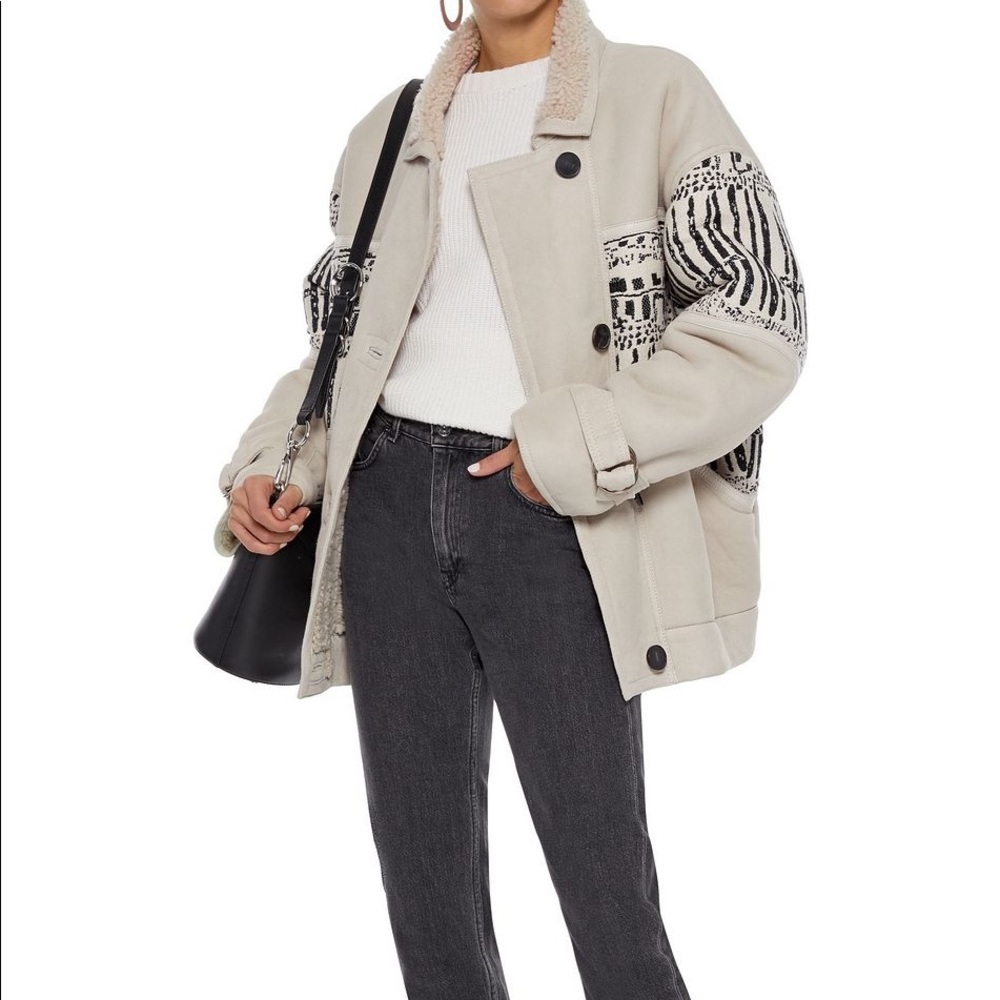 IRO Basil tweed-paneled shearling coat